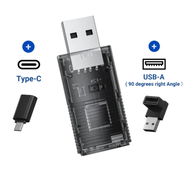 Technaxx TX-346 USB-Dongle mit USB-C-Adapter und abgewinkeltem USB-A-Adapter
