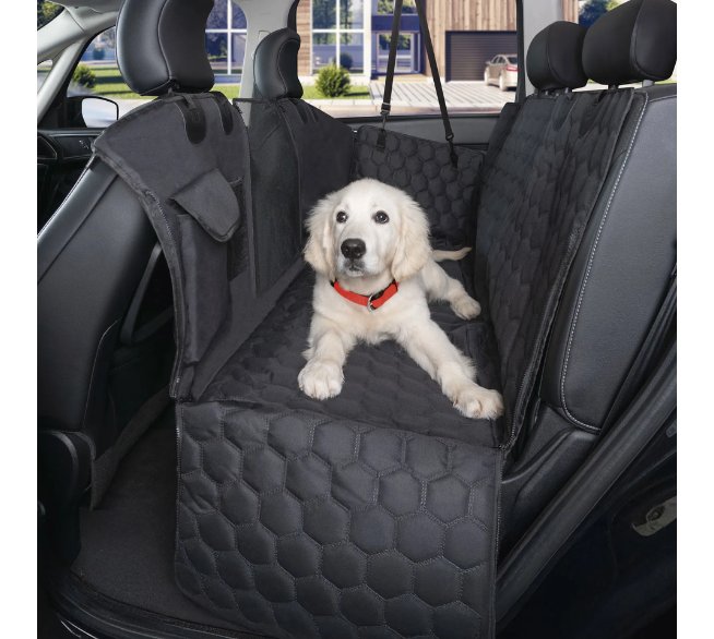 WALSER Auto Hundedecke Rücksitz Rocky, wasserdichte und kratzfeste Autoschondecke Hund, Rückbank Schutzdecke schwarz