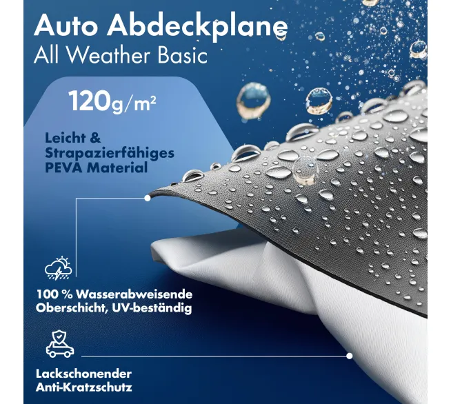 WALSER All Weather Basic Autoabdeckung als Wetterschutz für Fahrzeuge im Außenbereich