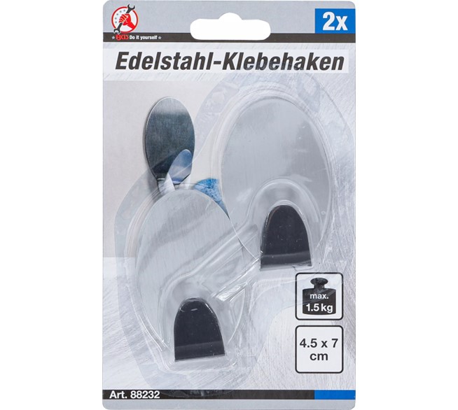 BGS TECHNIC Edelstahl-Klebehaken  45x70 mm 2 Stück