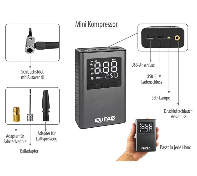 EUFAB Mini Kompressor Li-Ion