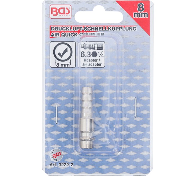 BGS TECHNIC Druckluft-Stecknippel mit 8 mm Schlauchanschluss