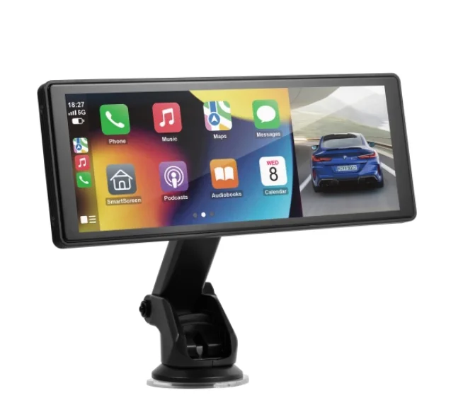 Technaxx TX-367 CarPlay Display mit Dashcam und Halterung in der Vorderansicht