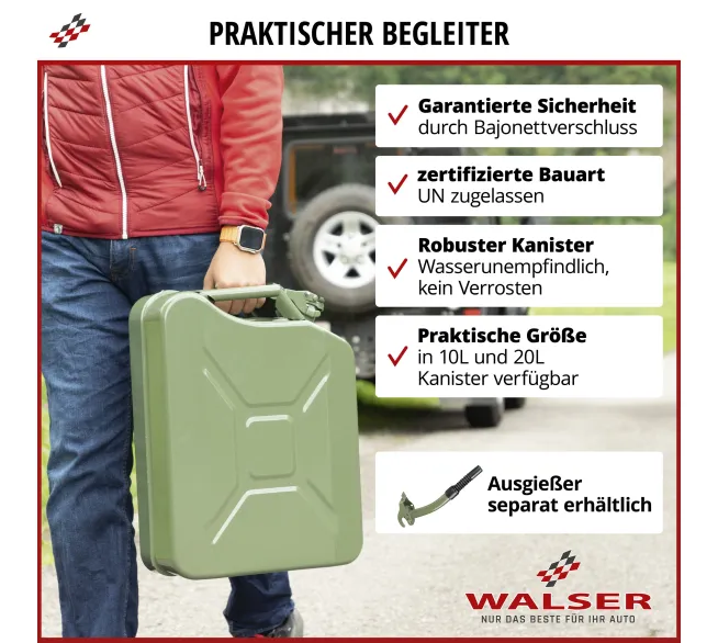 CARCOMFORT Kraftstoffkanister aus Metall mit 10 Liter Fassungsvermögen