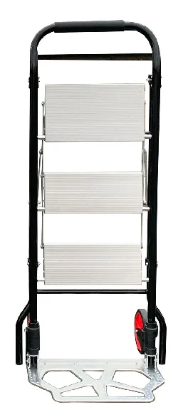 2-in-1-Transportkarre mit drei Aluminium-Trittstufen in zusammengeklappter Frontansicht.