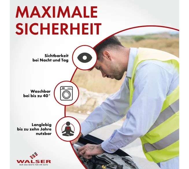 WALSER Sicherheitsweste XXXL für bessere Sichtbarkeit bei Pannen und Notfällen