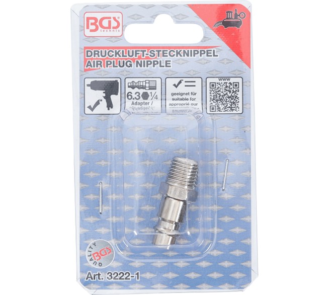 BGS TECHNIC Druckluft-Stecknippel 6,3 mm Außengewinde