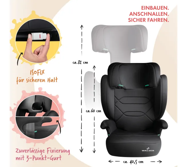 WALSER Kindersitzerhöhung Numa Safe für sicheres und bequemes Sitzen im Auto