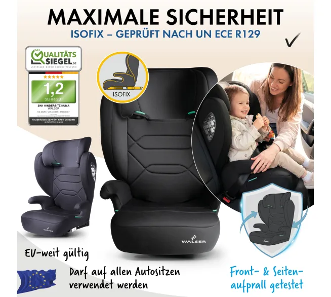 WALSER Kindersitzerhöhung Numa Safe für sicheres und bequemes Sitzen im Auto