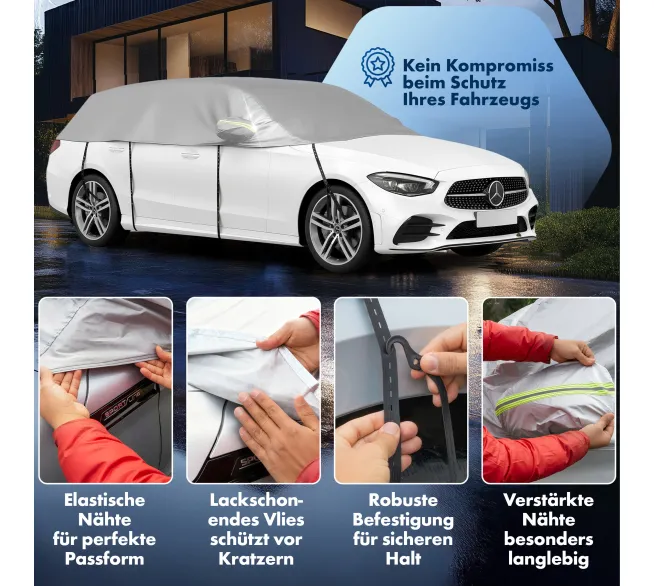 WALSER All Weather Basic Halbgarage als Wetterschutz für Scheiben und Fahrzeugdach
