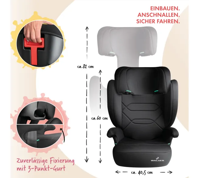 WALSER Kindersitzerhöhung Numa Safe für sicheres und bequemes Sitzen im Auto