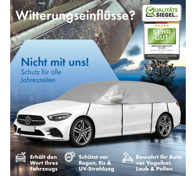WALSER All Weather Basic Halbgarage als Wetterschutz für Scheiben und Fahrzeugdach