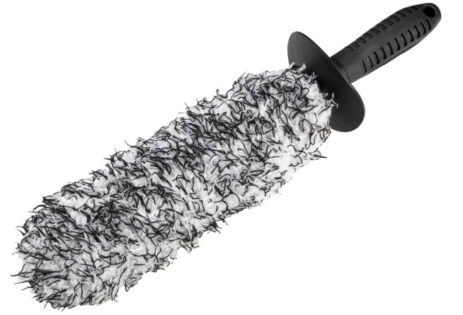 WALSER Mikrofaser Felgenbürste extra dünn, mit Spritzschutz, 42 cm biegsam schwarz-weiß