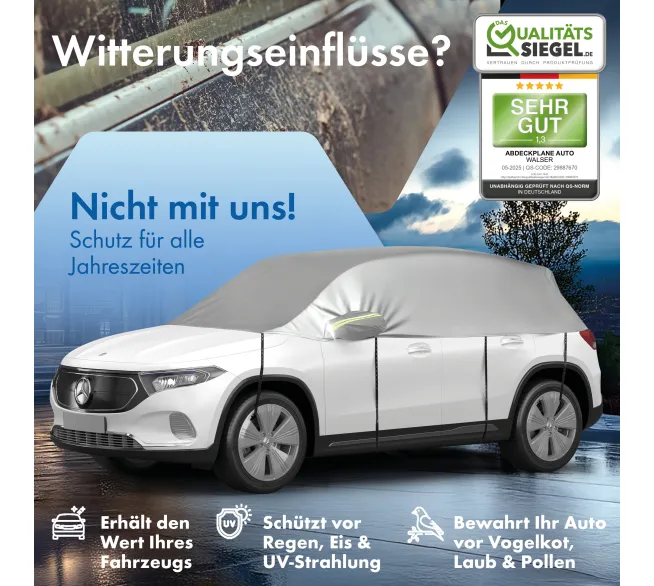 WALSER All Weather Basic Halbgarage als Wetterschutz für Scheiben und Fahrzeugdach