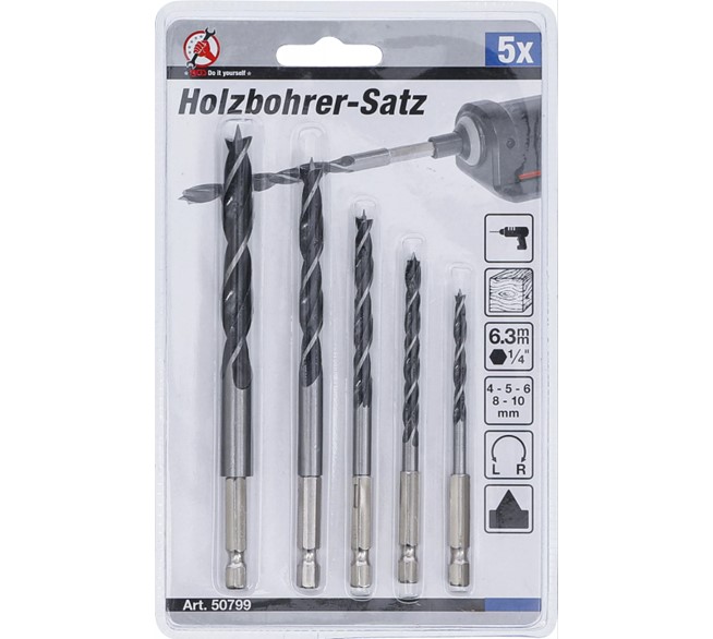 BGS TECHNIC Holzbohrer-Satz, 4-10 mm, 5-tlg.