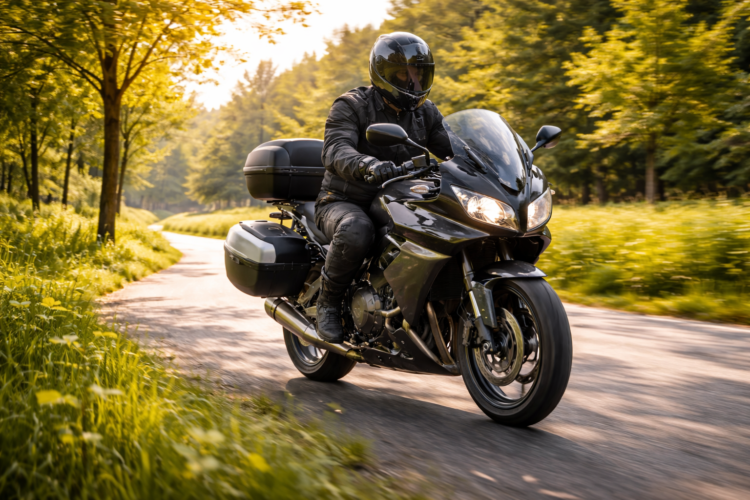 Motorradfahrer auf Landstrasse