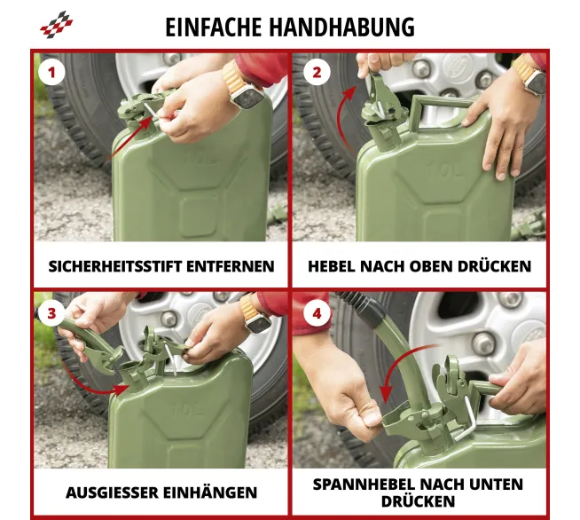 CARCOMFORT Kraftstoffkanister aus Metall mit 10 Liter Fassungsvermögen
