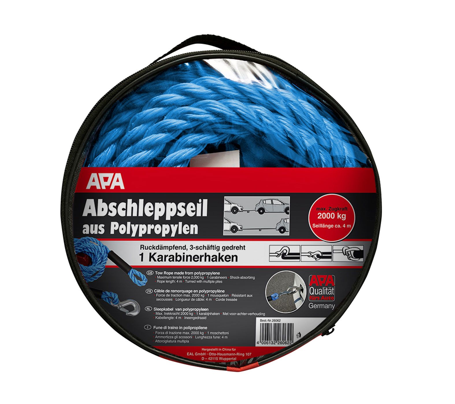 AB Tools Abschleppseil 8 Tonnen - Robustes Bergungsband Mit 2 Schäkeln